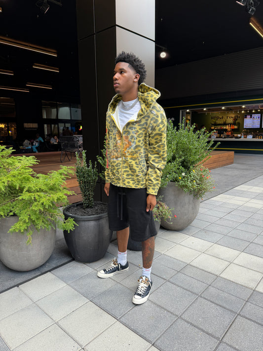 Lime Yellow Cheetah Print Zip Up